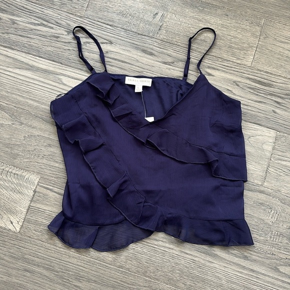 Thirty / Thirty LA | Navy blue ruffled satiny cami tank top NWT Size Large - Picture 1 of 10